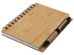 Faux Wood Mid-Size Notebook And Pen